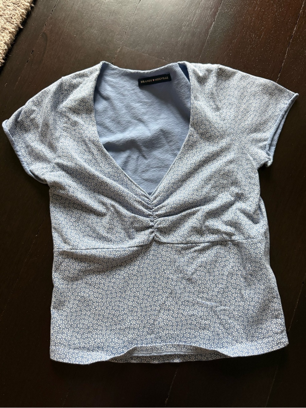 Brandy Melville Light Blue V-Neck Ruched Women’s Top